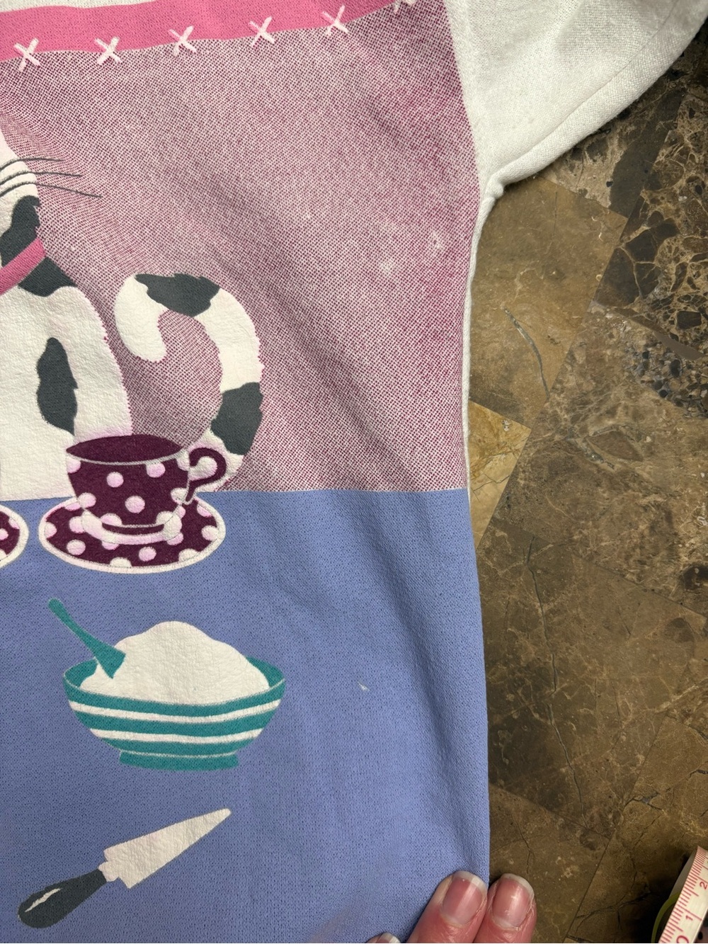 Vintage Cream Cat & Tea Party Print Turtleneck Sweater medium - Picture 11 of 12